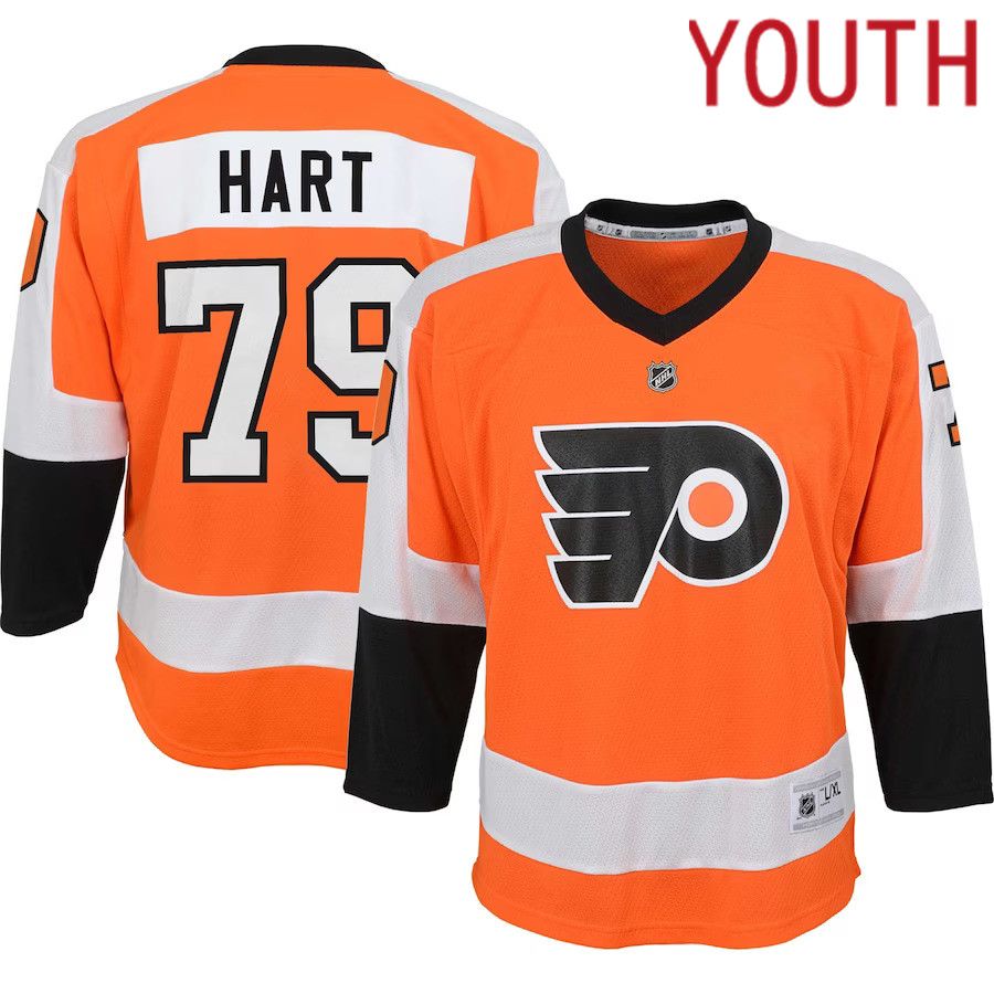 Youth Philadelphia Flyers #79 Carter Hart Orange Home Replica Player NHL Jersey